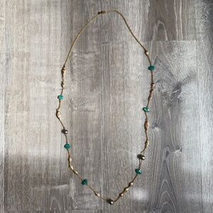 Alexis Bittar Gold Plated Long Chain Necklace with Turquoise and He Pearls 42"